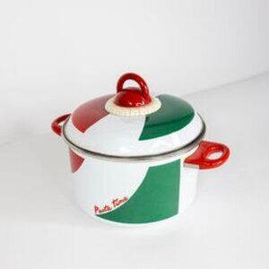 Vintage Pasta Time MetroKane Enamel Cooking Pot with Strainer and Timer Lid